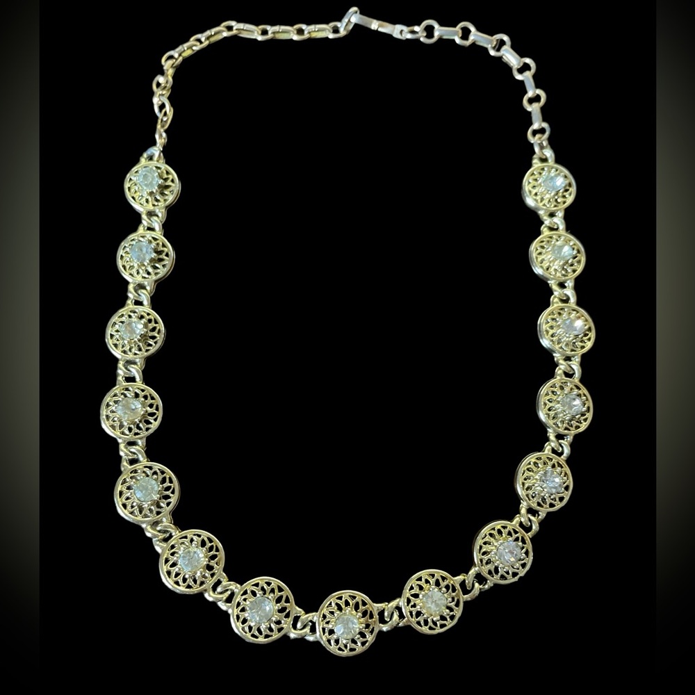 Vintage Coro Filigree Choker Gold Tone AB Rhinestones